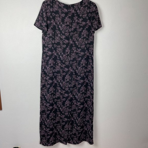 VTG 90s‎ Talbots Sz 10 Black & Purple Floral Maxi Dress Whimsy Goth Cottagecore - Picture 7 of 9